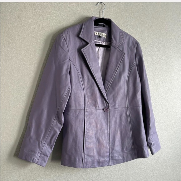 Vintage Purple Lavender Leather Jacket Blazer Size L - Picture 2 of 7